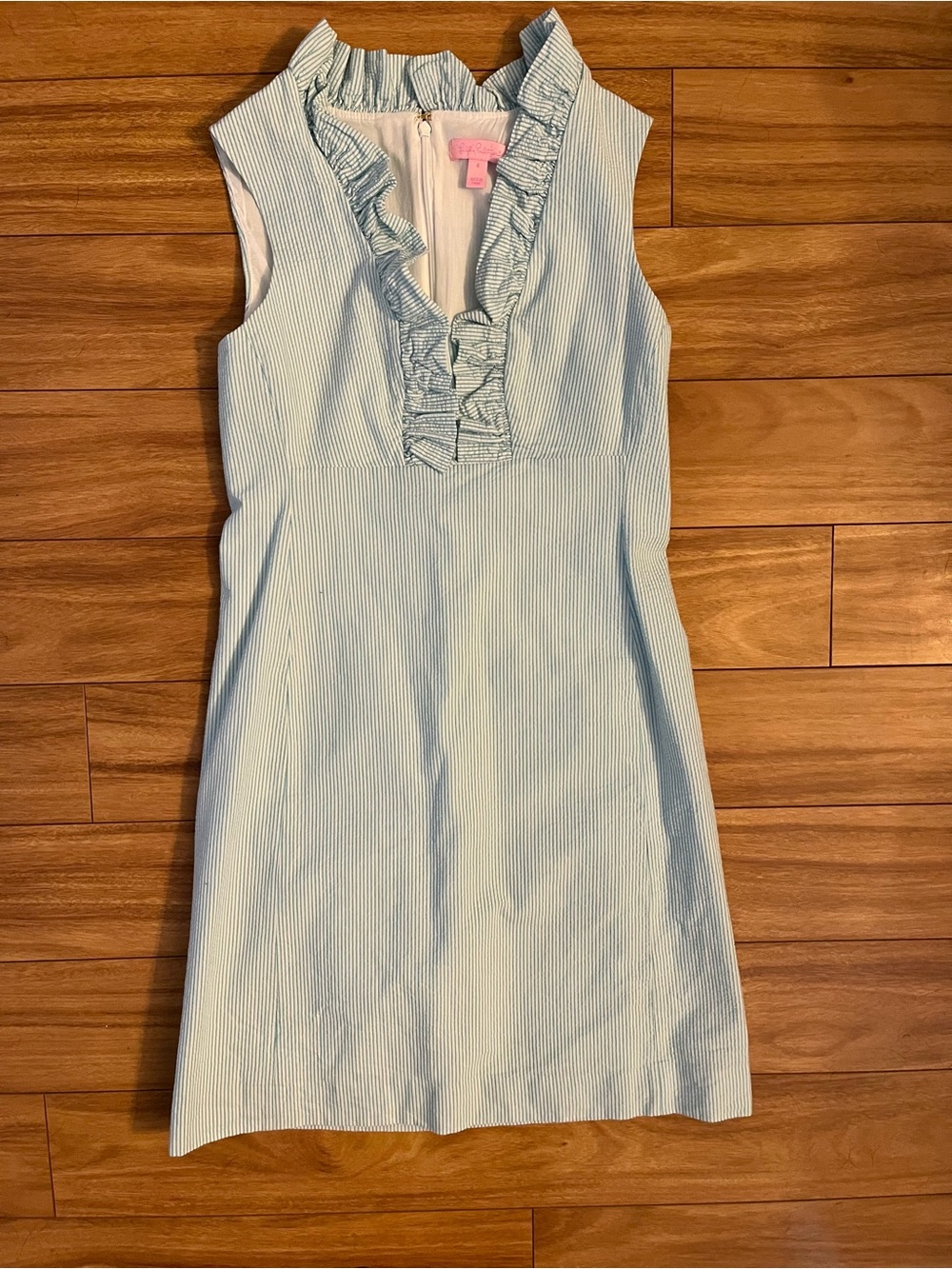 Lilly Pulitzer Light Blue Ruffled V-Neck Sleeveless Mini Dress - Picture 2 of 4